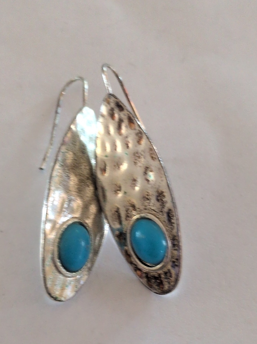 Silver-Tone Teardrop Earrings with Turquoise Stone